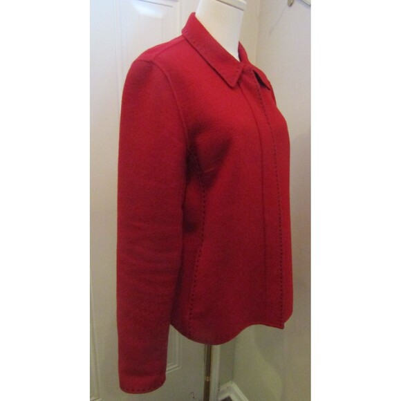 Lafayette 148 NY Jacket 100% Wool Red Hidden Buttons Black Stitching Size M - Picture 6 of 8